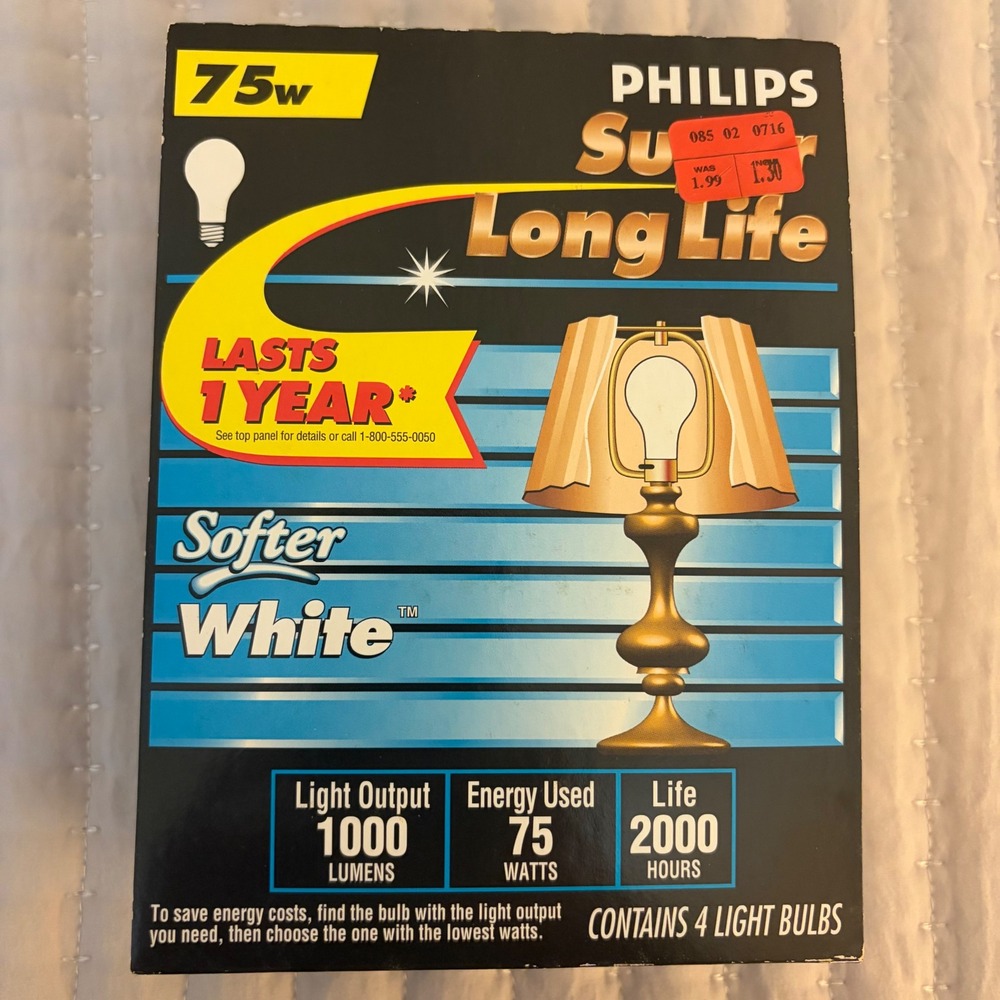 Philips 75W Super Long Life Softer White Incandescent Light Bulb 1000 Lumens 1ct